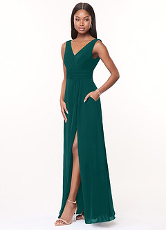 Azazie Karina Bridesmaid Dresses Peacock A-Line Pleated Chiffon Dress image3