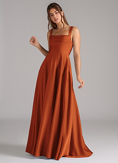 Azazie Shaude Bridesmaid Dresses Cinnamon A-Line Pleated Stretch Satin Dress image5