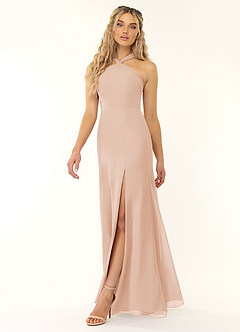 Azazie Rue Abiti da Damigella Abito A-Line in Chiffon con Scollo Halter Rosa Inglese image4