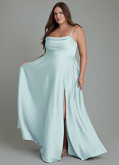 Azazie Elle Bridesmaid Dresses Mist A-Line Pleated Stretch Satin Dress image8