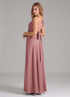 Azazie Evalleen Robes de demoiselle d'honneur Robe Trapèze en Satin extensible Plissée Rose Poussiéreuse image7