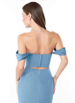 Azazie Lynnie Bridesmaid Dresses Steel Blue Mermaid Off the Shoulder Chiffon Convertible Dress image6