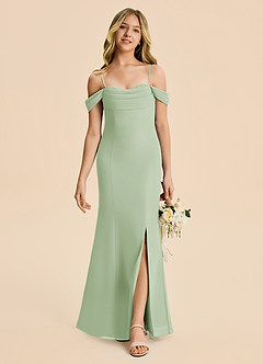 Azazie Nira Junior Dusty Sage Mermaid Ruched Chiffon Dress image4