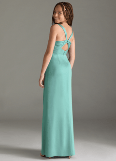 Azazie Mero Junior Aqua Mermaid Pleated Stretch Satin Dress image2