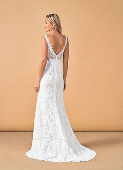 Azazie Gracen Wedding Dresses Diamond White Mermaid V-Neck Lace Tulle Dress image6