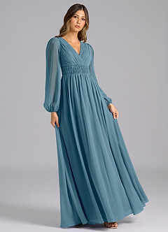 Azazie Palerma Robes de demoiselle d'honneur Robe Trapèze en Mousseline de soie Manche longue Bermude image4