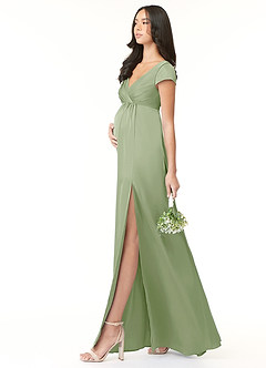 Azazie Allessia Robes de demoiselle d'honneur de maternité Robe Trapèze Plissée Longueur ras du sol Satin extensible image3
