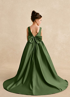 Azazie Mimia Flower Girl Dresses Olive A-Line Bow Matte Satin Dress image2