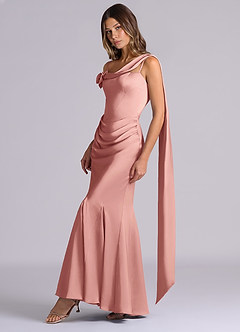 Azazie Inara Bridesmaid Dresses Rosette Mermaid Pleated Stretch Satin Dress image4