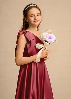 Azazie Guppy Girls Formal Flower Girl Klänningar Klä A-Line i Matt satäng Ena axeln image6