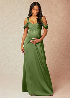 Azazie Rhea Maternity Bridesmaid Dresses A-Line Off-The-Shouler Pleated Stretch Satin Floor-Length Dress image1