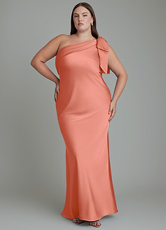 Azazie Yuanna Bridesmaid Dresses Salmon Pink Mermaid One Shoulder Stretch Satin Dress image8
