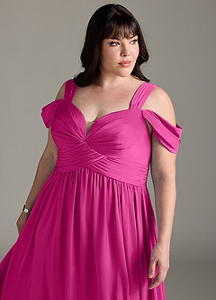 Azazie Lianne Brautjungfernkleider A-Linie Schulterfrei Stretch-Satin Kleid Fuchsia image14