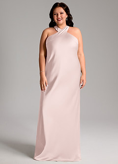 Azazie Doretta Vestidos de madrinha de casamento Vestido Rosa Corado de Cetim elástico de sereia com Plissado image6
