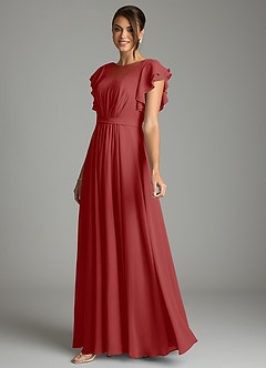 Azazie Daphne Modest Bridesmaid Dresses A-Line Ruffled Chiffon Floor-Length Dress image3