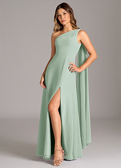 Azazie Tella Bridesmaid Dresses Agave A-Line One Shoulder Chiffon Dress image3