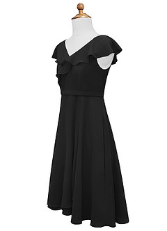 Azazie Posie Vestido de Negro de Gasa/ Chiffon de Acampanado con Volante image8