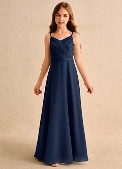 Azazie Umina Girls Formal Flower Girl Dresses Dark Navy A-Line Pleated Matte Satin Dress image6