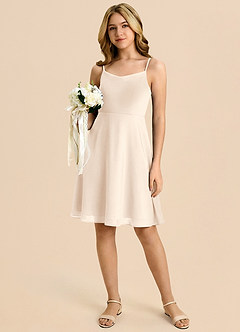 Azazie Shale Junior White Alabaster A-Line Bow Chiffon Dress image5