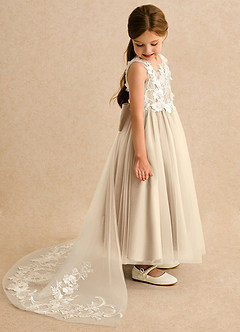 Azazie Mixie vestidos de niña de las flores Vestido de Champán de Encaje de Corte Princesa image3