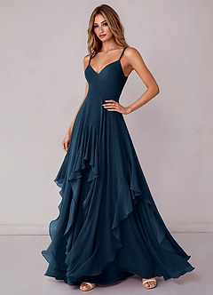 Azazie Zaina Abiti da Damigella Abito A-Line in Chiffon Marino Scuro image5