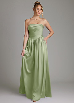 Azazie Zena Bridesmaid Dresses Dusty Sage A-Line Strapless Stretch Satin Dress image1