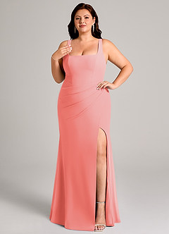 Azazie Mero Bridesmaid Dresses Coral Sheath Pleated Chiffon Dress image11