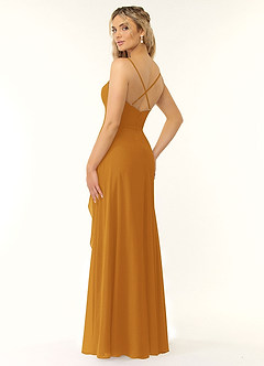 Azazie Naeem Bridesmaid Dresses A-Line V-Neck Ruffle Chiffon Floor-Length Dress image3