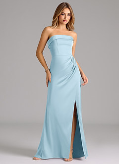 Azazie Aretha Vestidos de damas de honor Vestido de Azul Cielo de Satén Elástico de Corte en A Convertible con Sin tirantes image4