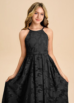 Azazie Arianthe Junior Abito A-Line in Burnout Floreale Plissettato Nero image8