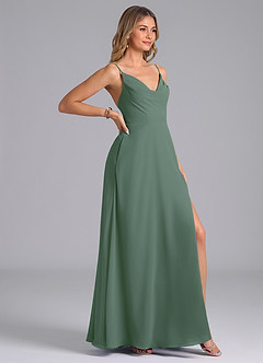 Azazie Sarella Bridesmaid Dresses Eucalyptus A-Line with Pockets Chiffon Dress image3