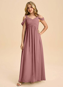 Azazie Lianne Junior Desert Rose A-Line Off the Shoulder Chiffon Dress image3