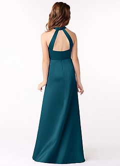 Azazie Laurel Junior Ink Blue A-Line Stretch Satin Dress image3