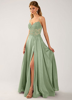 Isoldemark Salbei Satin-Abendkleid mit Perlen-, Pailletten- und Stickereibesatz image3