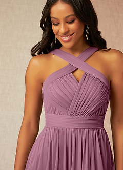 Azazie Hillian Bridesmaid Dresses Vintage Mauve A-Line Halter Pleated Mesh Dress image5