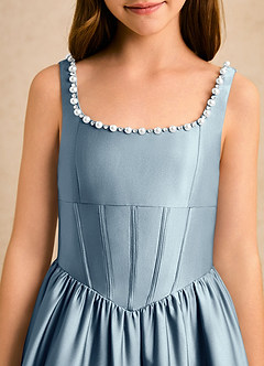 Azazie Enid Girls Formal Blomsterpigekjoler A-Line Perlebesat Stræk satin Gulv-længde Kjole image6