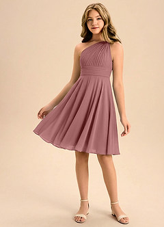 Azazie Charlize Junior Vestido de Rosa Del Desierto de Gasa de Corte en A con Plisado image1