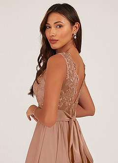 Azazie Gertrude Bridesmaid Dresses Champagne Rose A-Line Lace Chiffon Dress image7