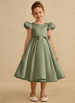 Azazie Pearl Blumenmädchenkleider Ballkleid Plissee Matte Satin Kleid Pistazie image5