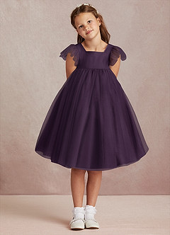 Azazie Kalio Flower Girl Dresses Plum A-Line with Sleeves Tulle Dress image2
