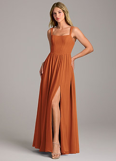 Azazie Rosaline Bridesmaid Dresses Cinnamon A-Line Side Slit Chiffon Dress image3