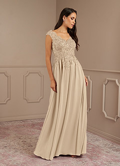 Azazie Amethyst Mother of the Bride Dresses Champagne A-Line V-Neck Sequins Chiffon Dress image4