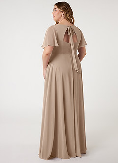 Azazie Kimber Bridesmaid Dresses Taupe A-Line Flounce Sleeve Chiffon Dress image7