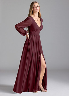Azazie Norah Bridesmaid Dresses Cabernet A-Line Mesh Dress image5