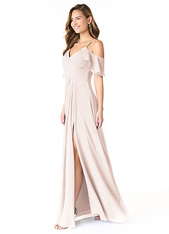 Azazie Dakota Vestidos de damas de honor Vestido de Pétalo De Rosa de Gasa de Corte en A con Cuello en V plisado image3