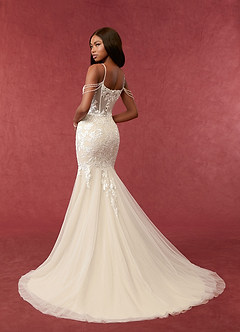 Azazie Denise Wedding Dresses Diamond White Champagne Mermaid Sequins Tulle Dress image4