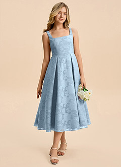 Azazie Amalie Junior Vestido de Azul Cielo de Devorado Floral de Corte en A con Volante image7