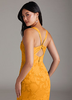 Mero Butterscotch Sheath Pleated Floral Burnout Dress image5