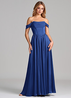 Azazie Raisa Bridesmaid Dresses Royal Blue A-Line Off the Shoulder Stretch Satin Dress image4