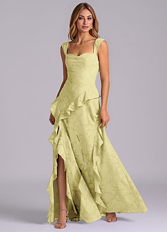Azazie Sloane Bridesmaid Dresses Lemon Sorbet A-Line Sweetheart Neckline Floral Burnout Dress image3